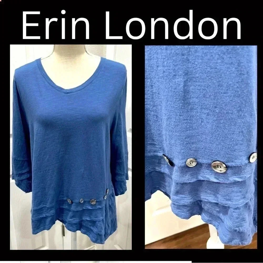 Erin London Blue Ruffle and button detailing popover long sleeve shirt